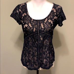 Maurices Navy Lace Front Top